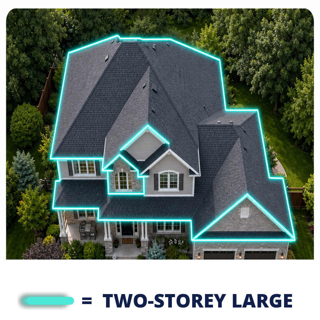 Aerial view of a large two-storey home with gutters on both storey levels